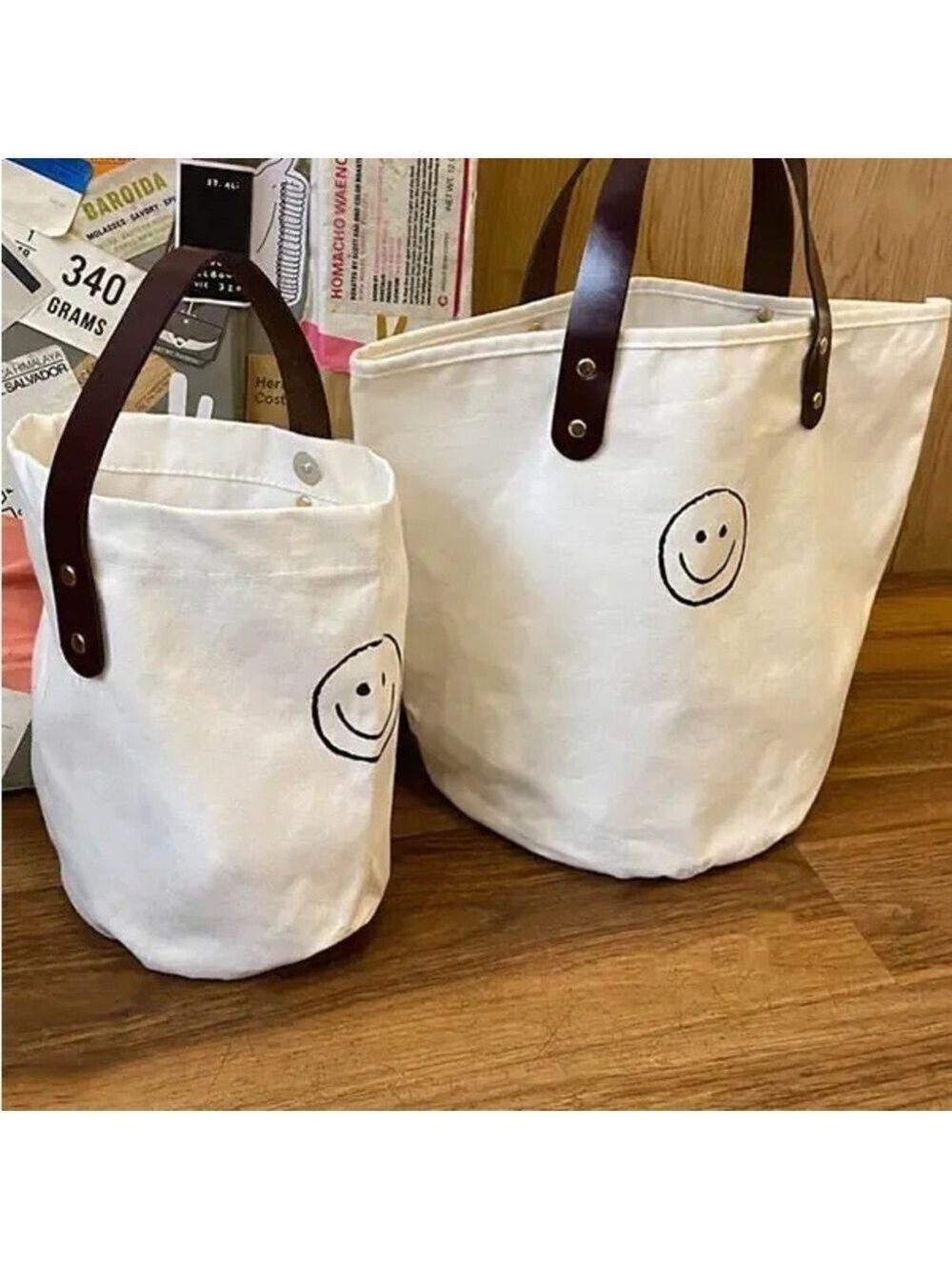 Canvas Smiling Face Tote - Picture 6 of 8